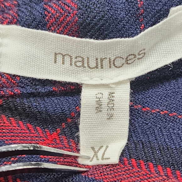 Maurices Top Womens XL Red Blue Plaid Rayon Flannel Duster Tunic Button Down - Picture 5 of 10
